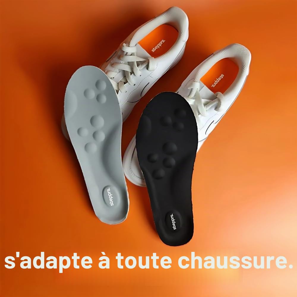 Semelles de massage Stepprs d'augmentation du confort, semelles thermiques 4D en mousse à mémoire avec soutien de la voûte plantaire pour hommes et femmes (Orange, EU 41-42)