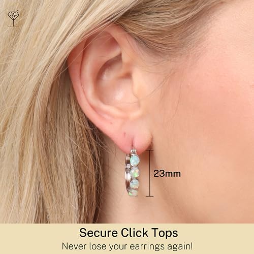 Max + Stone MCE6328W-CRRUBY 925 Sterling Silver Gemstone Round Hoop Earrings For Women 0.9 Inches In Created Red Ruby thumb #3