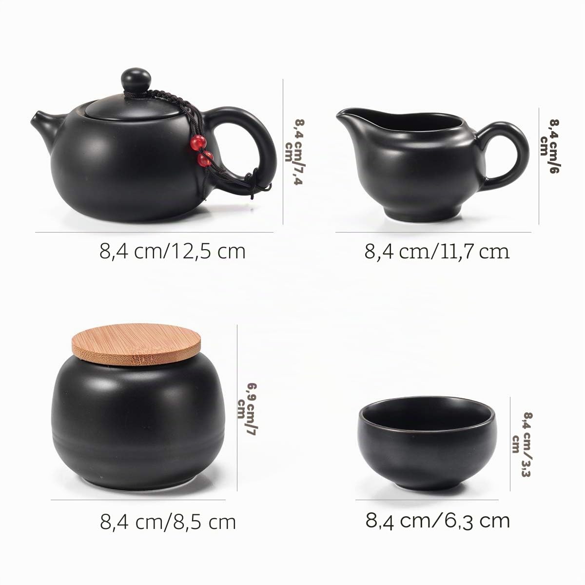 Chinesische Teekanne, Tassen-Set mit Tablett, Teesieb – Reise-Keramik-Teeservice aus Porzellan, tragbare All-in-One-Tasche für Outdoor, Picknick, Business, Hotel, Schwarz
