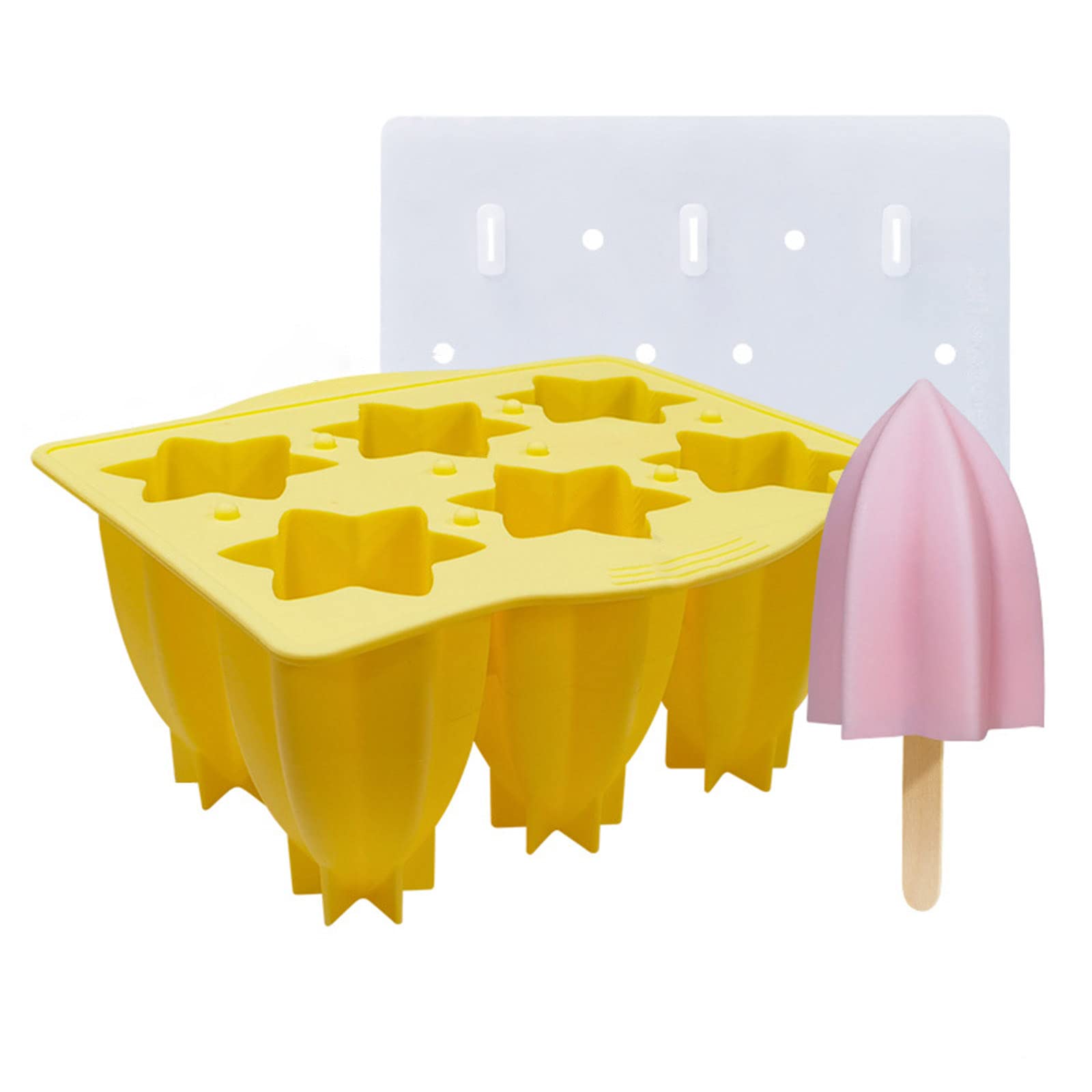 Tsophreniq 6 Cells Ice Cream Mold Lolly Star Fruit Shaped Popsicles Maker Molds Accessories Silicone Popsicles Molds