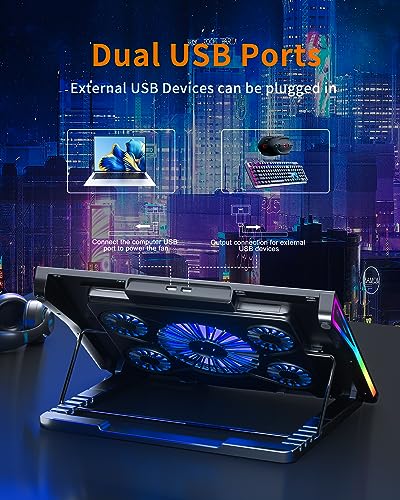 AICHESON Gaming Laptop Cooling Pad, RGB Lights Computer Cooler Stand, 5 Quiet Fans for 15.6-18 Inch Laptops, PC Notebook Heat Dissipation, AA2 - Image 6
