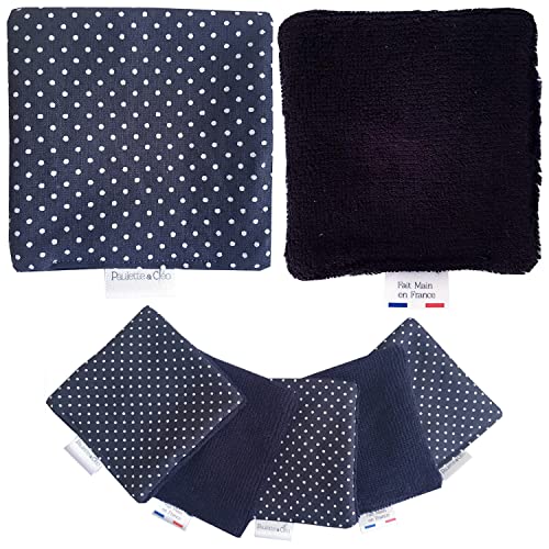 Paulette & Cléo Discos Desmaquillantes Reutilizables X5 | Toallitas Desmaquillantes Reutilizables | Algodones Desmaquillantes de Algodon y Bambú 10 x 10 cm | Hecho a mano en Francia