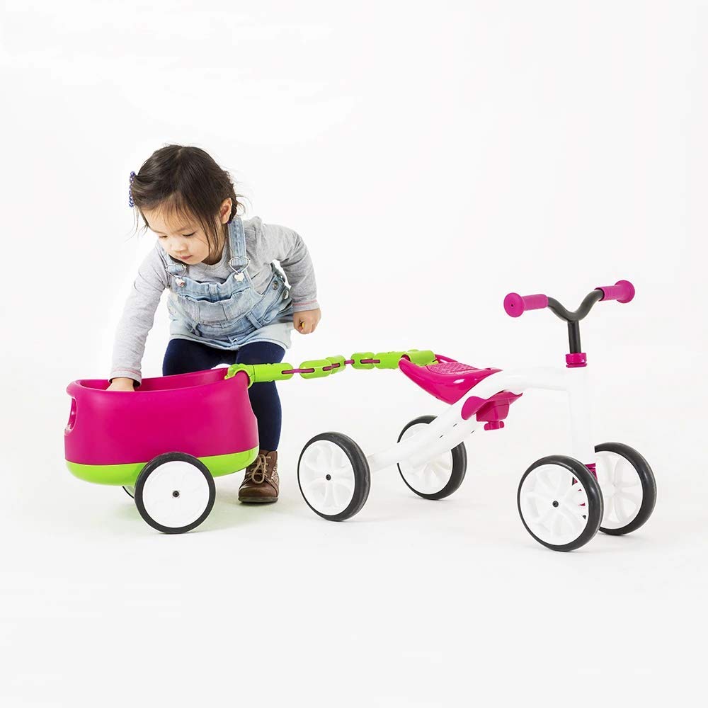 Chillafish Quadie+Trailie: Stable 4-wheeler Ride-On with Trailer for Kids Ages 1-3 years, 3 Seat Positions, “Grow-with-Me” Ride-On with Cookie Storage in the Seat and Silent Non-Marking Wheels, Blue