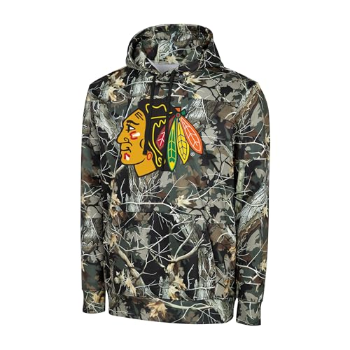 FOCO NHL Mens Official Hunter Camo Primary Logo Performance Pullover Hoodie Sweatshirt (US Alpha Large Regular Regular Chicago Blackhawks - Hunter Camo)
