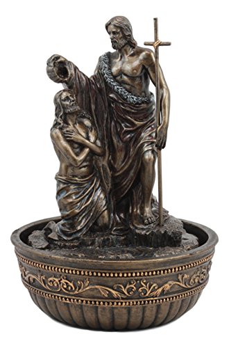 Ebros Desktop John The Baptist Baptizing Jesus Water Fountain Statue AC Powered Home Decor 11.5"Tall