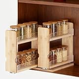 CAIEJSAEN 2-Piece Set 2 Drawers 2 Tier Spice Organiser 27.5 x 13 x 24.5 cm for Bamboo Spice Rack Wall No Drilling Spice Rack Extendable with Wider Inner Slot Holds Larger Spice Jars