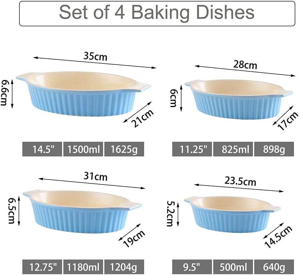 Cutlery Set 4-Piece Oval Baking Dish Plate Set Oven to Table Baking Dish with Ceramic Handles Ideal for Lasagne/Pie/Casserole/Tapas (Color : D) (D) (A)