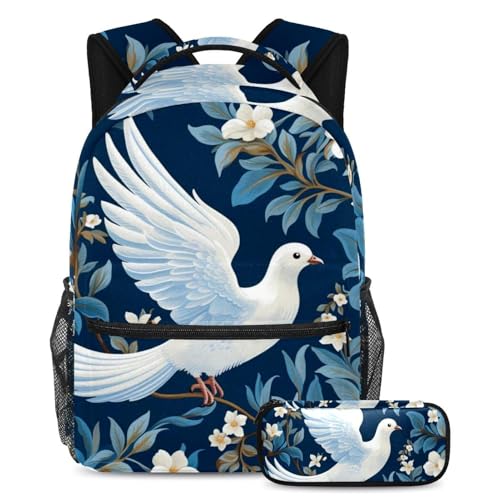 Cartable enfant motif fleurs et colombes un style poétique pour l'école