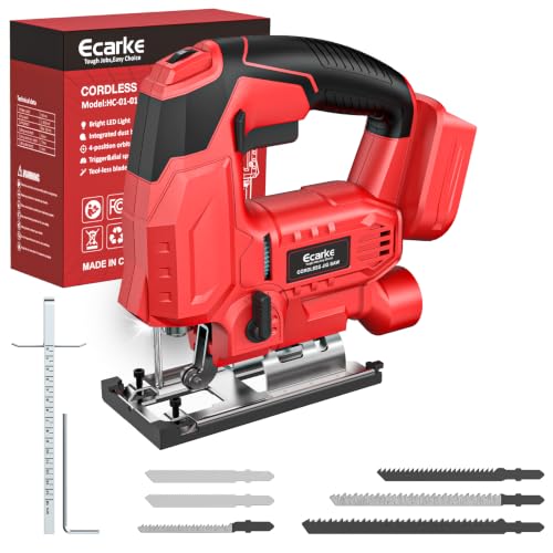 Image of Ecarke Cordless Jig Saw Compatible With Milwaukee 18V Battery, 4 Orbital Sets, 6 Variable Speeds Control, Dust-Blowing, ±45 Bevel Cuts, LED Light & 6PCS Blades for Straight Curve Cutting, Tool Only
