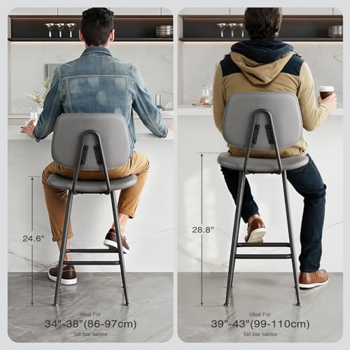 Image of Raynesys 24-Inch Leather Bar Stools with High Backrest, Grey