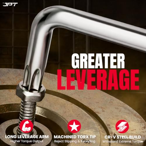 Image of JPT 9-Piece Torx Allen Key Set (T10-T50) - 5 Inch L-Type Heavy Duty CR-V Chrome Vanadium Allen Key, Professional Heavy Duty Hex Key Set with Holder for Bike, Car & Industrial Use