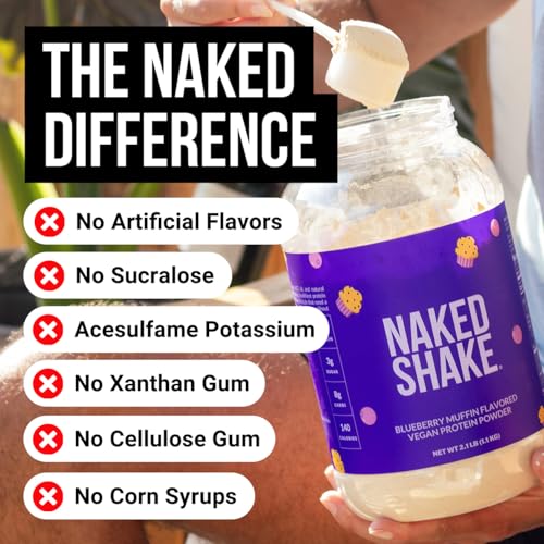Image of Naked Shake - Blueberry Muffin Protein Powder - Flavored Plant Based Protein from US & Canadian Farms with MCT Oil, NSF Certified, Gluten-Free, Soy-Free, No GMOs or Artificial Sweeteners - 30 Servings