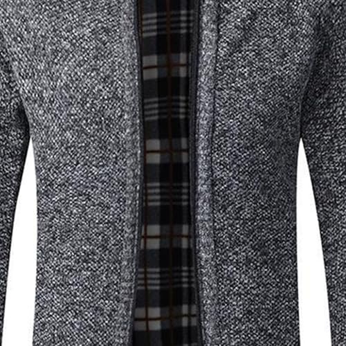 Men's Slim Fit Zipped Knitted Cardigan Classic Casual Long Sleeve Stand Collar Sweater Fleece Lined Warm Outwear (Darkgrey1,3X-Large)3