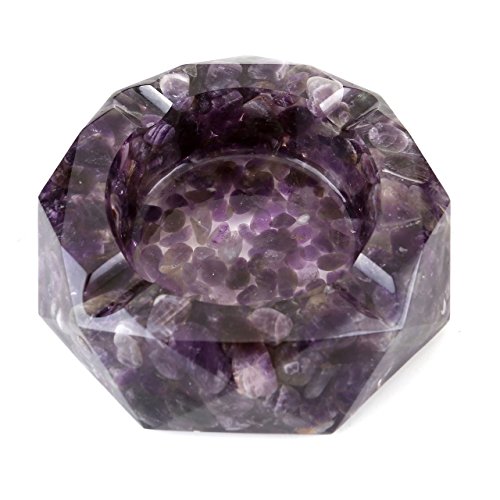 WarmHut Amethyst Cigarette Ashtray, Resin with Tumbled Chip Stones Ashtray, Amethyst Tumbled Stone Ash Tray Holder, Unique Decoration Artware for Home Office Tabletop, Ideal Gift (Amethyst 01)