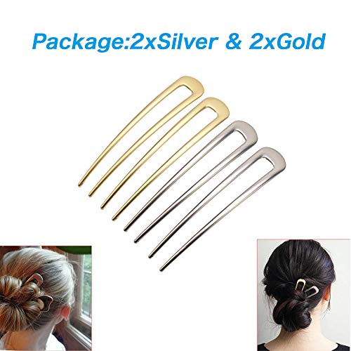 [4 Pack] Benefree U-Shape Hairpins, Bride Hair Accessories Hair Pins Clip Vintage Hair Stick,Hairstyle Chignon for Women Girls (Silver and Gold) - Thumbnail 2