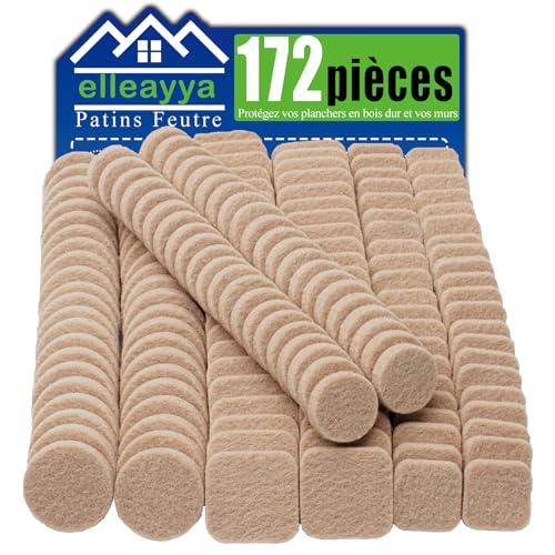 Patins Feutre pour Chaises et Meubles - Auto-Adhésifs Ronds & Carrés 19mm/25mm - 5mm d'Épaisseur - Anti-Rayures et Anti-Bruit - Professionnels pour Sols Durs - Beige