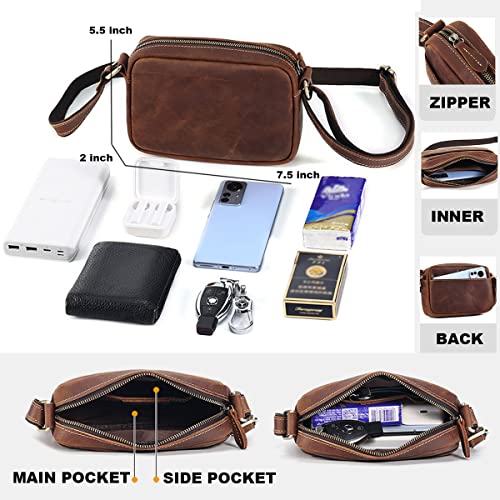 Crossbody Bag Handbag Leather Shoulder Bag Cell Phone Purse 8.5 inch Vintage Small Messenger Casual Daypack for Men Women (Brown)4
