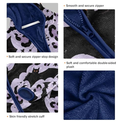 Bats Leopard Halloween Pattern Toddler Fleece Jacket Girl Boys Hooded Fleece Jacket Coat Warm Outwear Zip-up 3-10T3