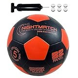 光るサッカーボール 5号球 選べる3カラー NIGHTMATCH ナイトマッチ LED ライトアップ サッカーボール フリースタイル フットサル ブラック/オレンジ 【空気入れポンプ、予備電池付】