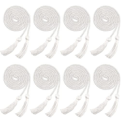Trounistro 8 Pieces Graduation Cords Yarn Honor Cords with Tassel for College Graduation Students (White)