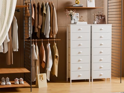 Furnulem White Tall Dresser for Bedroom with 7 Drawers, Vertical Chest of Drawer in Closet, Nightstand Storage Tower Unit Organizer with Fabric Bins for Dorm,Living Room,Entryway,Hallyway - Image 3