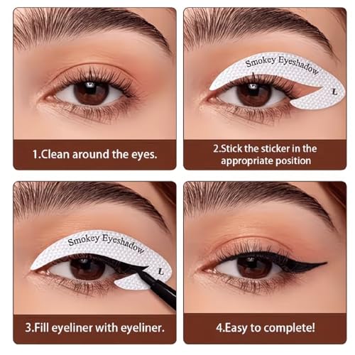 Image of Reusable Eyeliner Stencil for Perfect Winged Eyeliner | Cat Eye Makeup Template Stickers | Smokey Eye & Eyeshadow Guide Tool for Beginners & Professionals | 32 Pair Eye Makeup Stencils