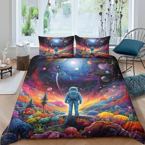 Housse de couette cosmos microfibre anti-plis parure de lit zippée 220x240cm - 2