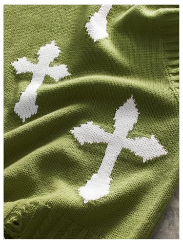 Men's Cross Print Sweater Vests Y2k Ripped Crew Neck Sleeveless Casual Knit Tops Streetwear3