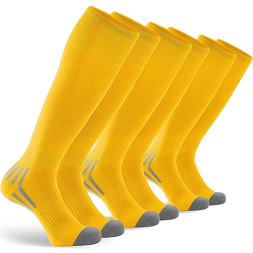GRAPMKTG 3 Pack Soccer Baseball Softball Socks for Youth Women and Men Knee High Football Socks for Boys Girls Gold Yellow Medium