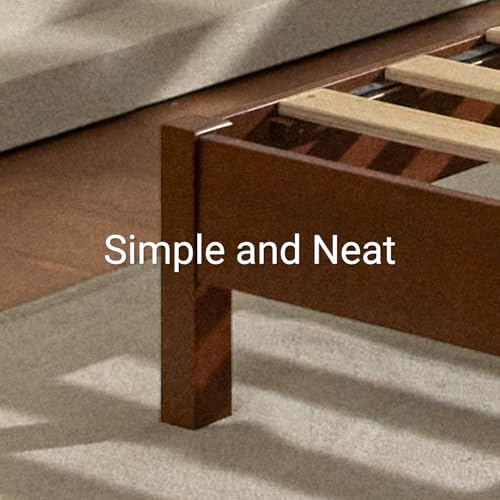 Image of LIFEMENT Twin Bed Frame Signature Wood Platform, Noise Free, Under Bed Storage, No Box Spring Needed, Easy Assembly, Cherry