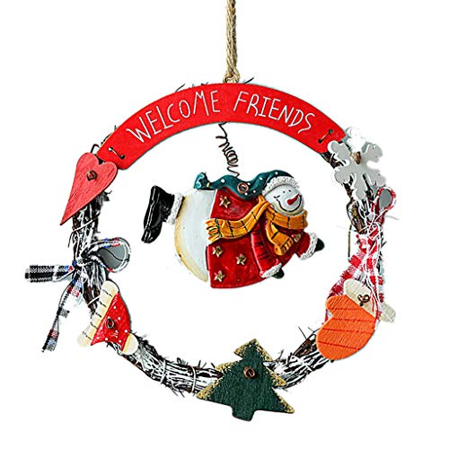 Fine Christmas Wreath for Front Door, Merry Christmas Wreath with Reindeer Snowman Santa Claus Wreaths for Home Kitchen Wall Window Hall Decor (C)