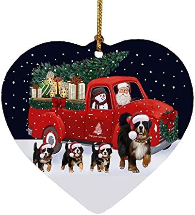 Christmas Express Delivery Red Truck Running Bernese Mountain Dogs Heart Christmas Ornament RFPOR58069