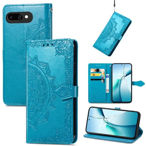 Cover per Google Pixel 9A Custodia Portafoglio a Libro pelle Flip con Porta Carte Chiusura Magnetica Disegni di Mandala Case Antiurto per 9A Blu