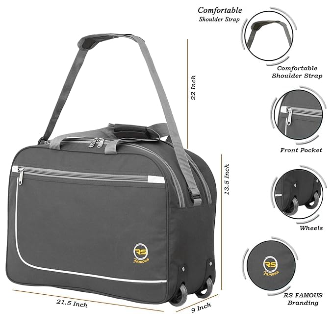 Image of 65L Strolley Duffel Bag - Travel Bag Waterproof Polyester Lightweight Luggage Bags with 2 Wheel (Grey)