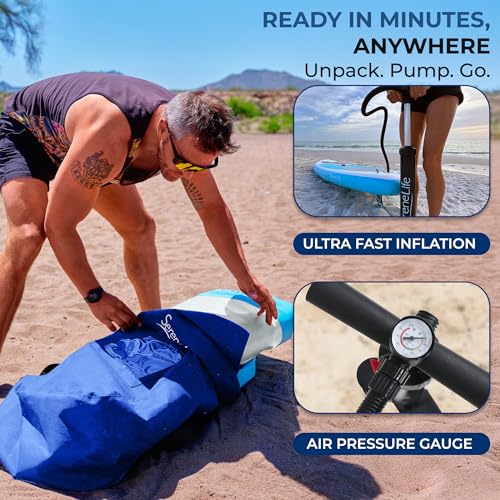 Image of SereneLife 10' Inflatable Stand Up Paddle Board with Premium SUP Accessories - Wide Stable Design with Non-Slip EVA Deck Pad, for Youth and Adults, 350 lbs. Capacity