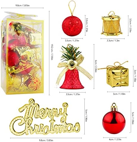 32 PCS Christmas Baubles Set, Christmas Balls Ornaments Shatterproof Hanging Ball Baubles Christmas Tree Decoration with Shiny Matte & Glitter Decorated Baubles Merry Christmas, 3.5/4cm, Gold and Red