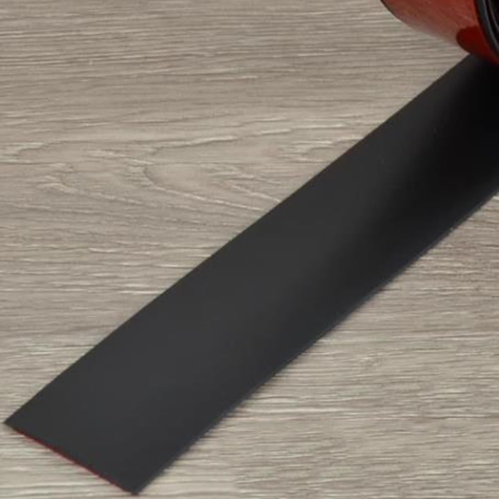 Psmpengamz Black Flexible Threshold Strip Self Adhesive, 2 Inch Vinyl Mute Transition Strip Gap Covering, Floor Edging Flat Trim Strips(,5M)