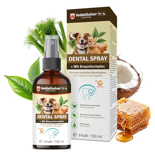 Veddelholzer 150 ml Probiótico Dentalspray Set para perros y gatos con cepillo de dientes de dedo y complejo enzimático Cuidado dental Eliminador de sarro eficaz contra el mal aliento cuidado dental