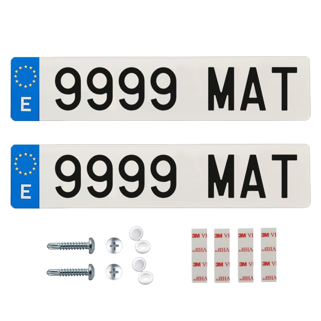 Matrícula Acrílica Homologada 52x11 CM | Matrícula de Coche Universal Europea | Material Resistente y Elegante | Fácil y Rápida Instalación (Pack 2 Unidades)