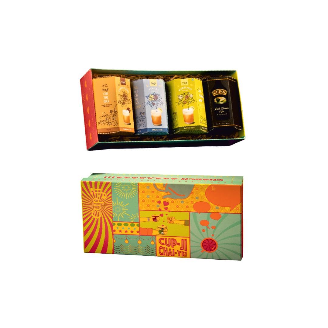 Cup-Ji Coffee Lover Gift Box | Instant Ready-to-Sip Cups | Coffee Gift Pack & Premium Gift Hamper | Assorted Pack of 4 Flavour