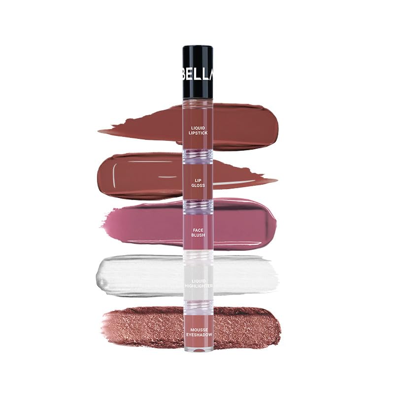 Bellavita High Five 5-in-1 Face Glam Makeup Stack- Eyeshadow, Highlighter, Lip Gloss, Lipstick & Blush | Long-Lasting, Smudge-Proof, Travel-Friendly | Coy Queen | 4.3ml