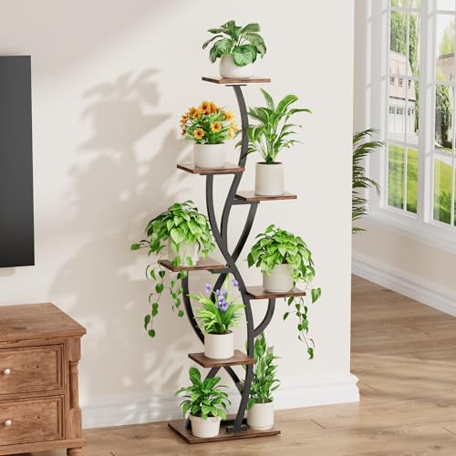 Image of Plant Stand Indoor with Grow Lights - 7 Tiered Tall Lighted Plant Shelf | 58 inch Corner Flower Stand for Indoor Multiple Plants, Metal Plant Holder Display Rack for Living Room, House, Patio, Black