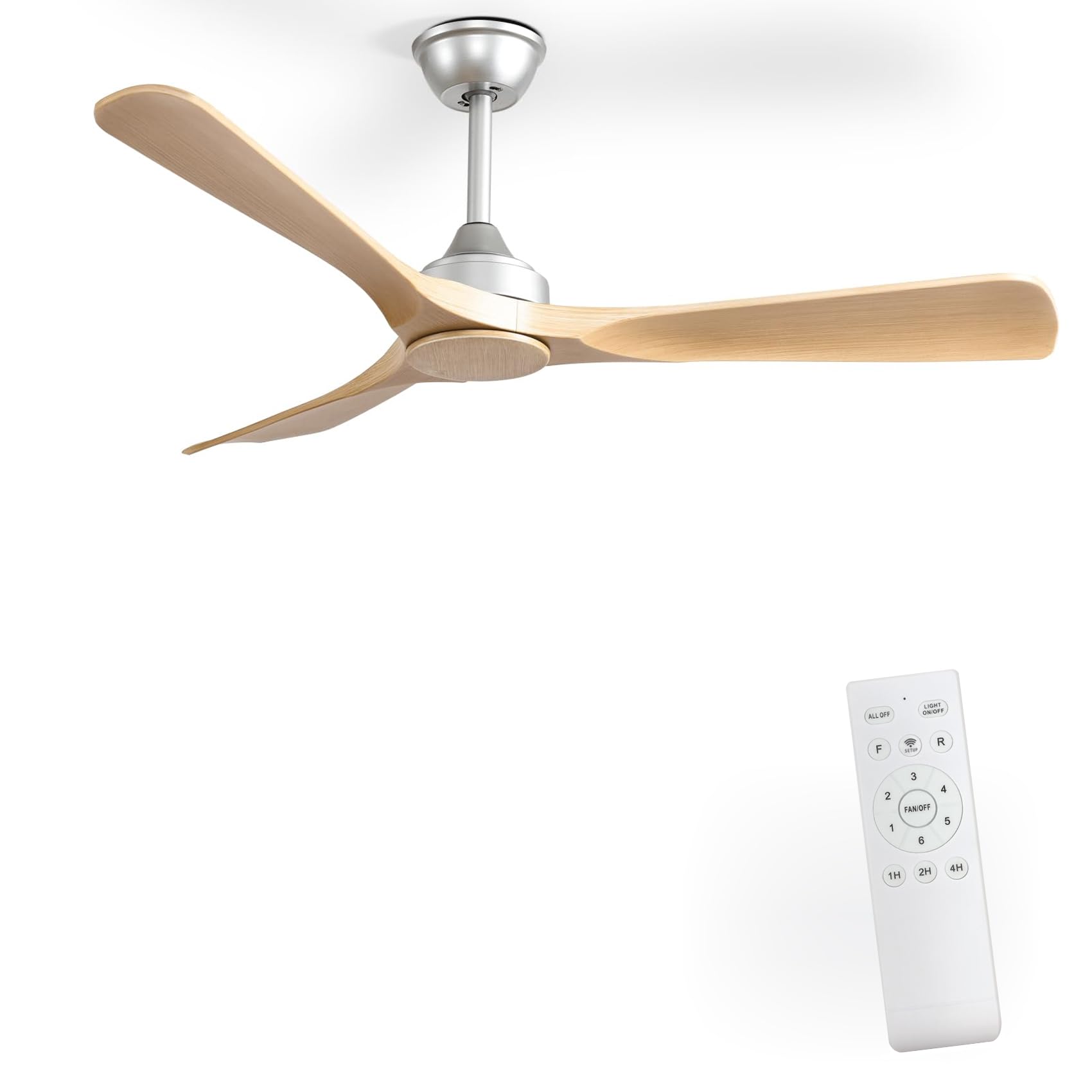Depuley Ceiling Fan Without Light: 52 Inch 3 Blade Outdoor Fans for Patios - Wood Ceiling Fan No Light Indoor Remote Control Ultra Quiet DC Motor Reversible 6 Speed Timer