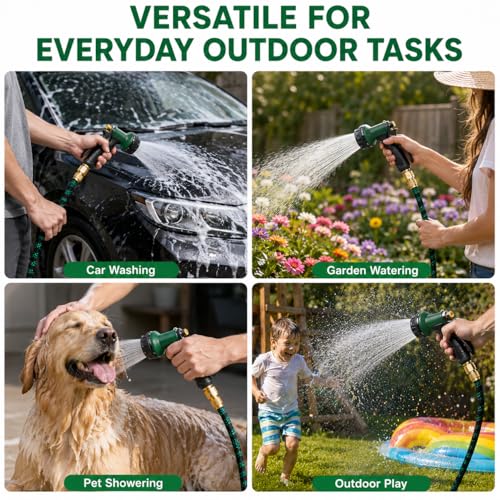 100 FT Premium Non-Expanding Garden Hose Ultra Lightweight, 100FT Watering Hose with 10 Function Nozzle, Kink & Tangle-Free, Leakproof & Pressure Resistant for Yard/Lawn/Camping (Black&Green) — view 5