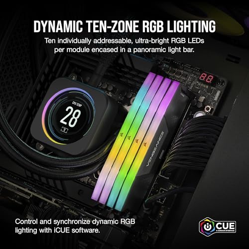 Image of CORSAIR Vengeance RGB DDR5 RAM 16GB (1x16GB) 5200MHz CL40 Intel XMP iCUE Compatible Computer Memory - Black (CMH16GX5M1B5200C40)