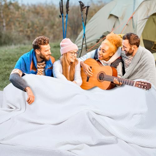 Image of PHF Pre-Washed Cotton Waffle Weave Family Blanket,Oversized King Size 120 inchx 120 inch-Snag Proof Lightweight Breathable, 10'x 10' Huge Extra Large Big-Elegant Aesthetic Home Decoration Gift-White