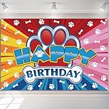 5x3ft Dog Paw Backdrop, Cartoon Puppy Paw Theme Background for Kids Boys Girls Happy Birthday Baby Shower Holiday Party Decoration Supplies Photography Photo Booth Banner Props