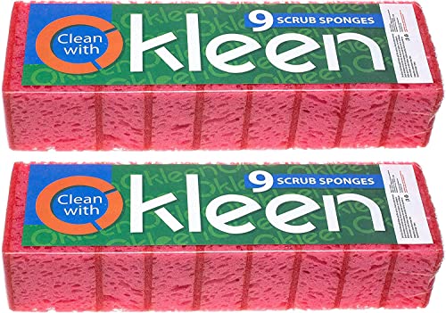 Image of Pink Multi Use Scrub Sponges. Made in Europe. 18 Pack, 4.3x2.8x1.4 inches. Odorless Heavy Duty & Non Scratch Fiber. Durable and Delicate Scrubber for Kitchen & Bathroom, Housekeeping & Outdoors
