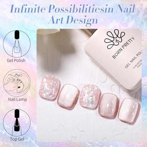 Born Pretty Glitter Gel Nail Polish Pink Glitter Sequins Gel Polish Manicure and Nail Art DIY at Home - Thumbnail 7