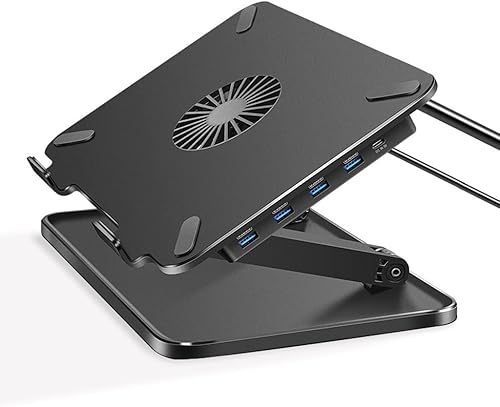 PNNERR - Soporte multifunción para laptop con ventilador de refrigeración + 4 puertos USB, soporte para tabletas de altura ajustable